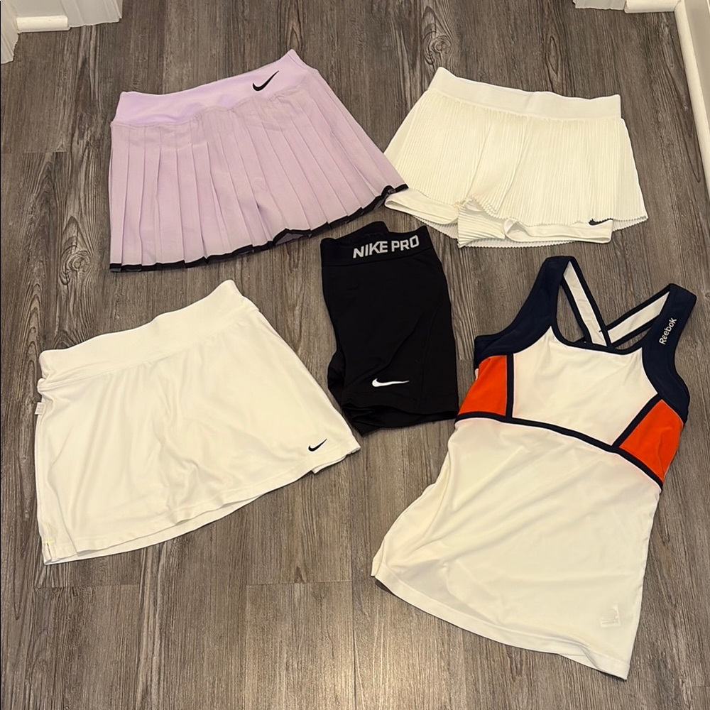 Bundle of Nike Women's Tennis Apparel, Wicking Shorts, and Reebok Tank